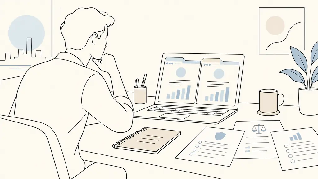 trader comparing two identical account sizes on laptop tabs, budget notebook and printed official trading rules on desk, no visible text or logos